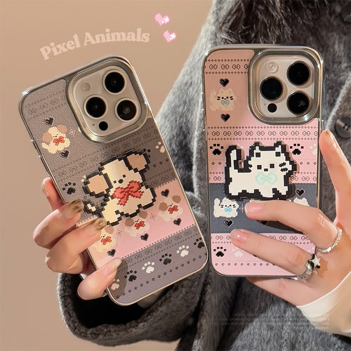 AceCase费尔岛卡通苹果16手机壳14promax皮质15适用iPhone13电镀12硬11情侣