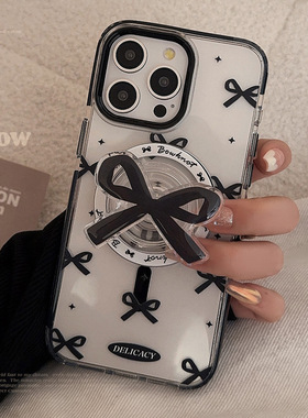 AceCase黑色蝴蝶结磁吸壳15Promax透明iPhone手机壳14适用13级12支架16简约透明少女
