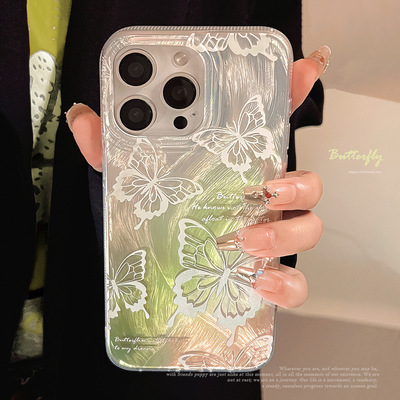 AceCase晕染蝴蝶苹果15promax手机壳羽纱适用14小清新iphone13艺术12文艺少女11小众创意防摔