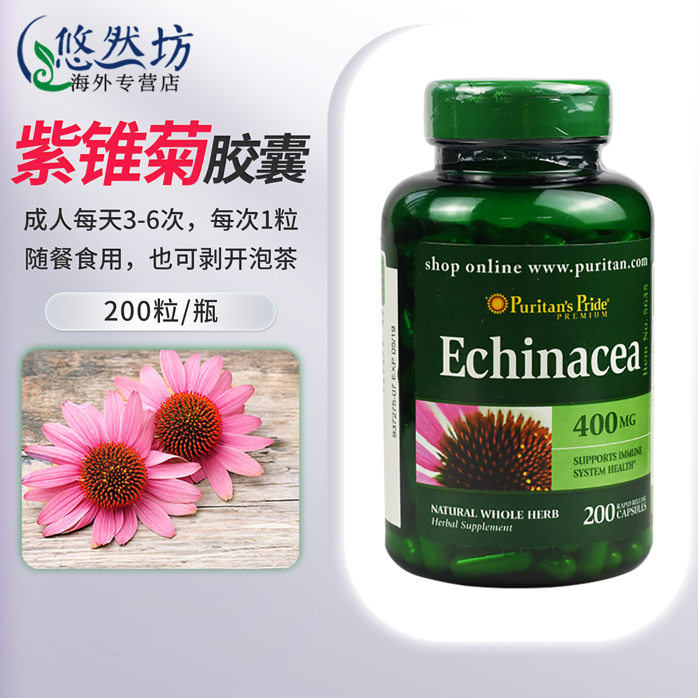美国进口普丽普莱紫锥菊精华胶囊松果菊提取物抵抗免疫力