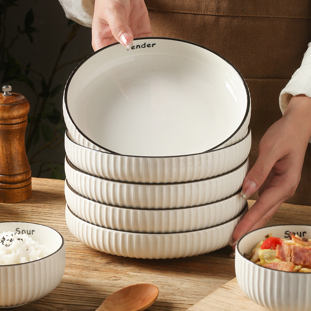 新中式黑线盘子菜盘家用陶瓷深盘