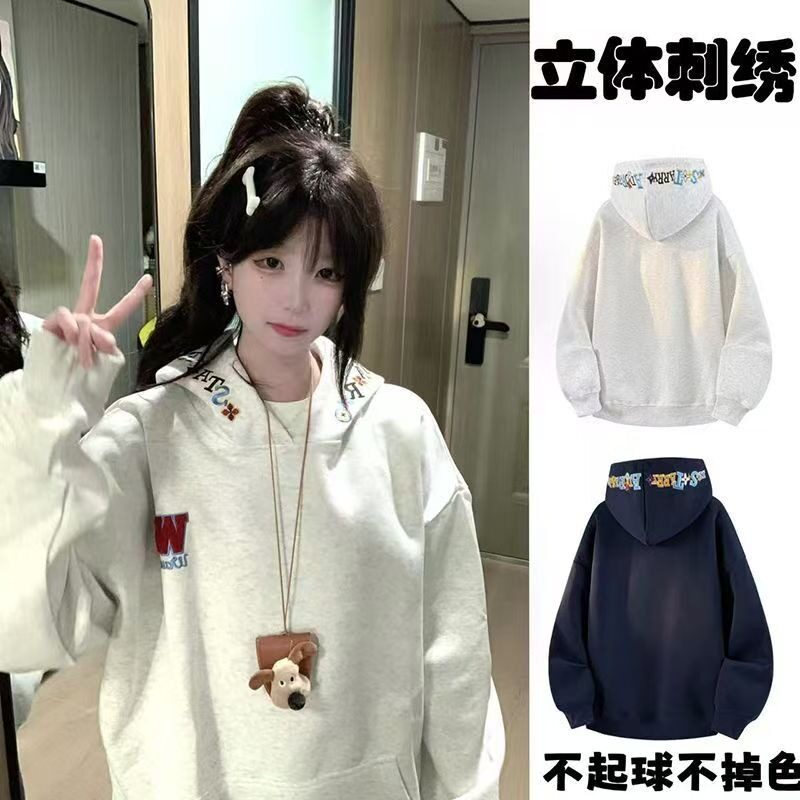2025秋冬加绒美式高级感连帽卫衣女款韩版宽松ins上衣潮