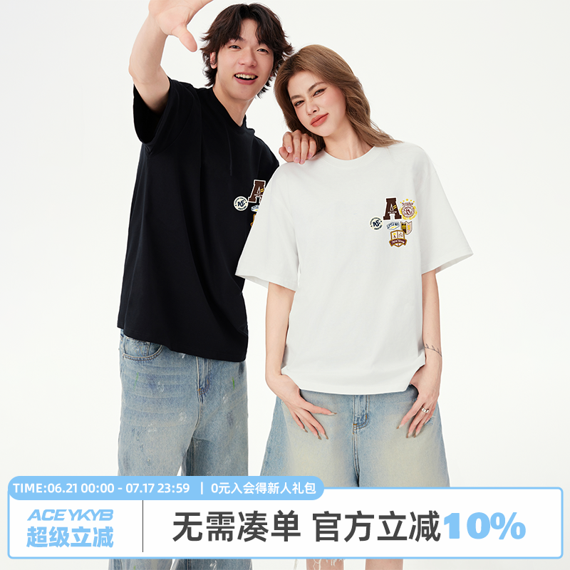 YKYB黄子韬T恤胸前徽章设计黑色圆领百搭男女同款短袖上衣潮夏季