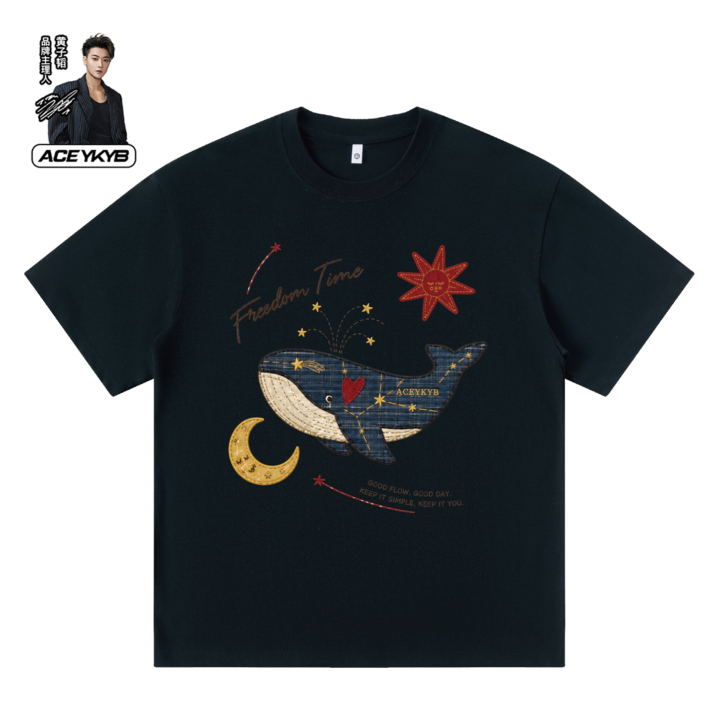 YKYB黄子韬 潮牌鲸鱼夏日海滩休闲穿搭男女款短袖宽松纯棉圆领T恤