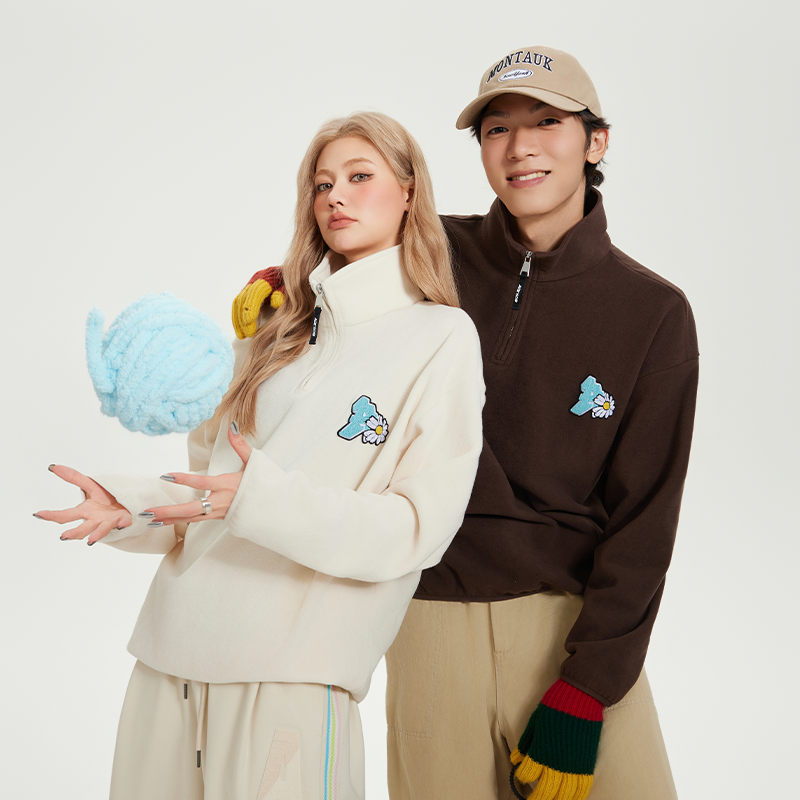 【YKYB黄子韬主理品牌】2024秋冬新款摇粒绒外套绣花宽松套头卫衣