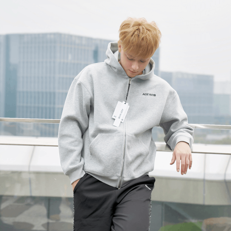 YKYB黄子韬 灰色卫衣基础百搭拉链连帽加绒男女同款开衫外套秋冬