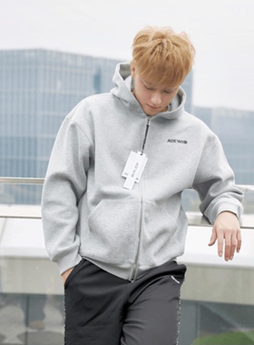 YKYB黄子韬 灰色卫衣基础百搭拉链连帽加绒男女同款开衫外套秋冬