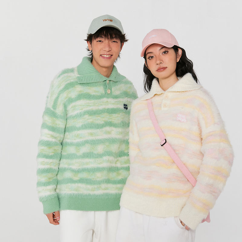 YK&YB宽松polo领条纹针织衫