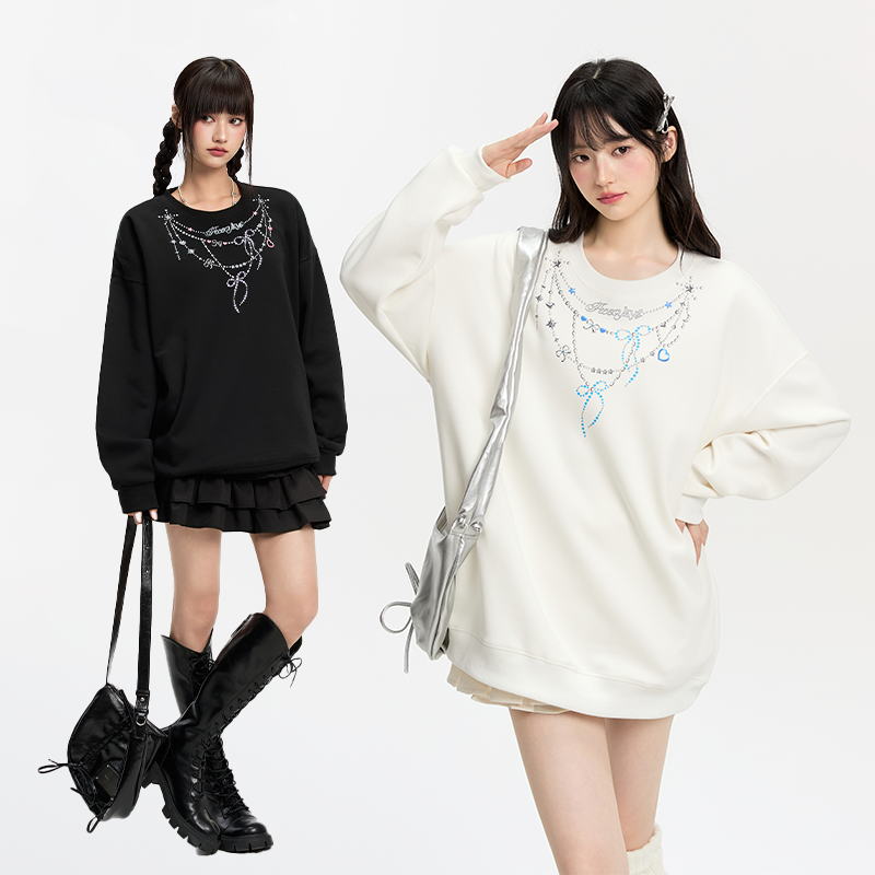 YKYB黄子韬 潮流卫衣设计感印花圆领宽松百搭长袖套头上衣女秋季