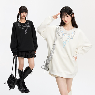 YKYB黄子韬 潮流卫衣设计感印花圆领宽松百搭长袖套头上衣女秋季