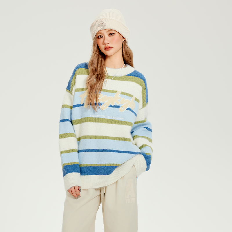 【YKYB黄子韬主理品牌】2024秋冬新款中性条纹慵懒洋气套头针织衫