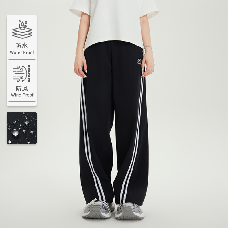 宽松侧边条纹秋季阔腿裤复古高腰