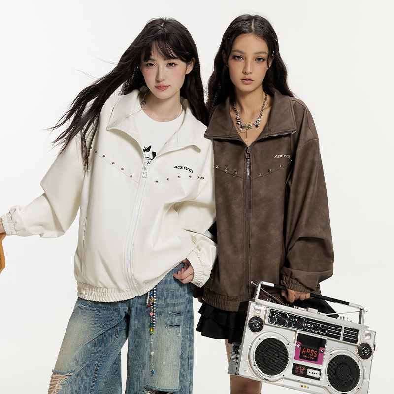 潮流早秋美式复古铆钉夹克