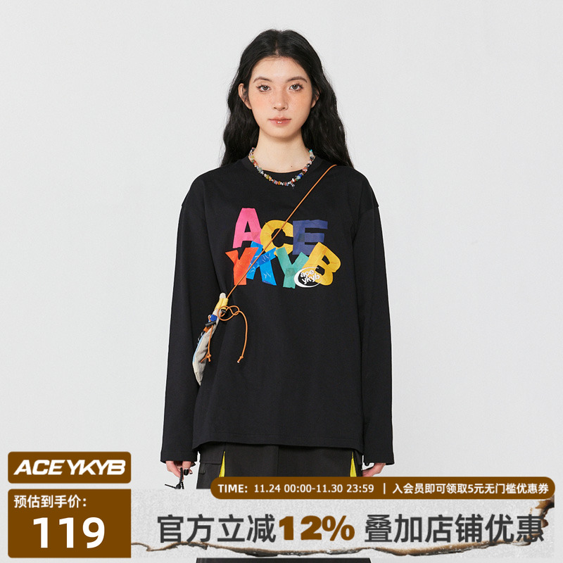 中性彩色字母胶带长袖YKYBT恤