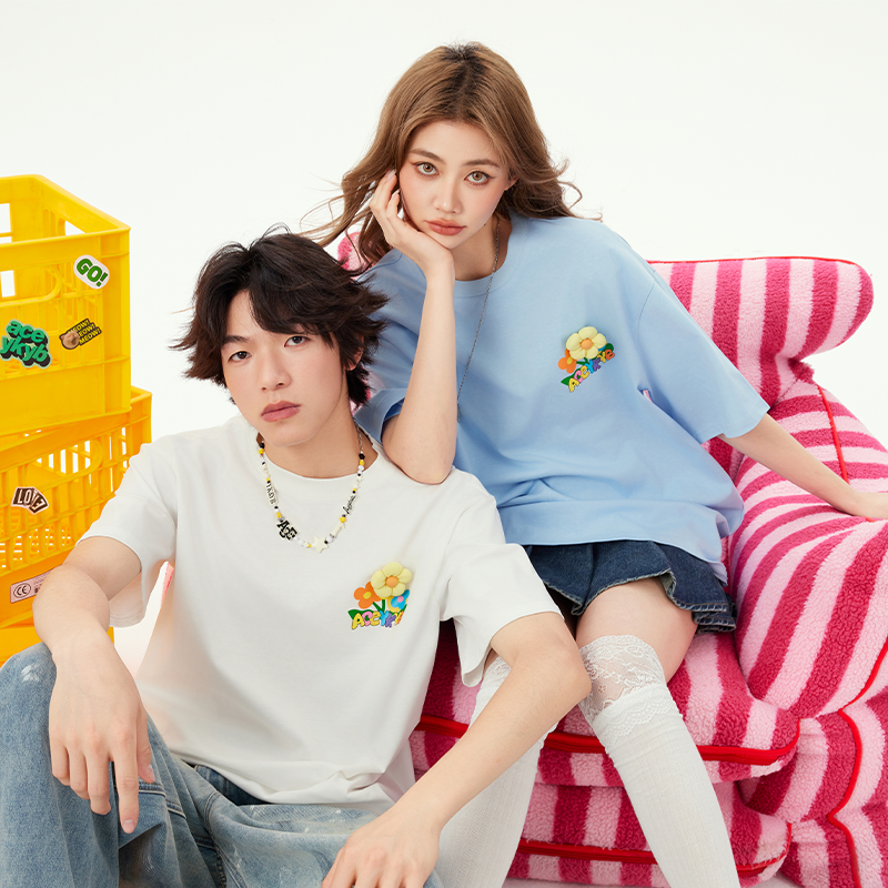 YKYB设计感立体小花休闲百搭短袖