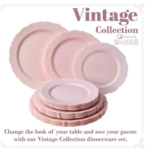 一次性塑料盘子粉色7寸9寸花边圆盘法式甜品盘圣诞派对茶歇西餐盘