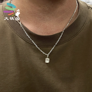大铁头 店高山隆stoplight纯银925细角链方牌银饼吊坠项链套装