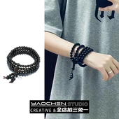 配饰 小众古风108颗木质佛珠手持国风潮男士 黑檀木手串男款 新中式