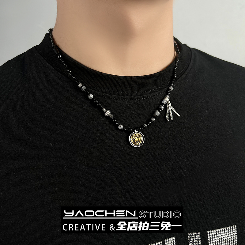 「平安顺遂」黑色雪狮项链男女