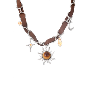 美拉德棕色炽烈太阳星芒项链项圈小众设计高级感复古辣妹颈链男女