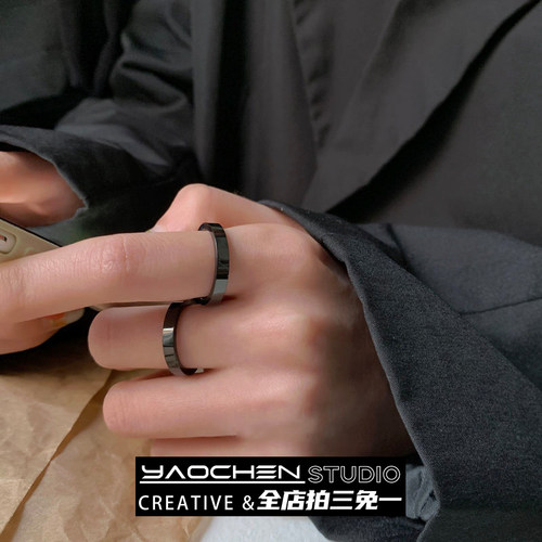 不掉色百搭男女情侣黑色钛钢戒指