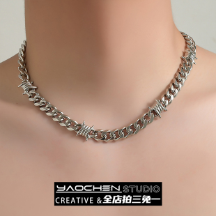 美式荆棘项链男潮古巴链hiphop嘻哈颈链小众设计高级感锁骨链男士