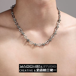 美式简约街头钛钢打结荆棘项链男女嘻哈潮流金属颈链锁骨链不掉色