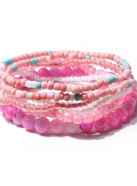 日系亚文化手工串珠手链女Y2K多层渐变多巴胺色系手串手镯手饰品