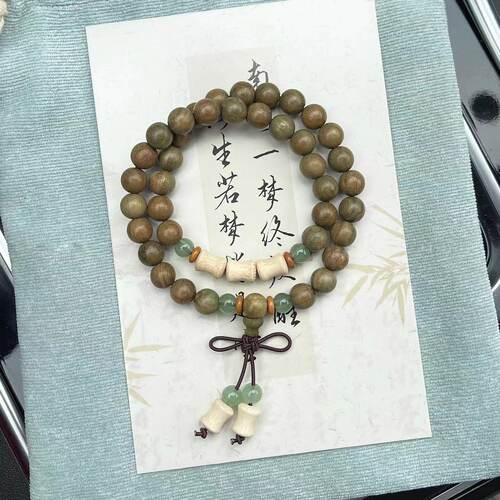 天然绿檀木木质手串竹节配饰