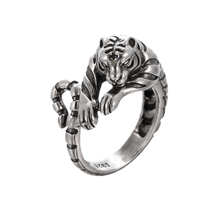 小老虎开口戒指男女新款国潮个性复古生肖尾戒戒指ins小众高级