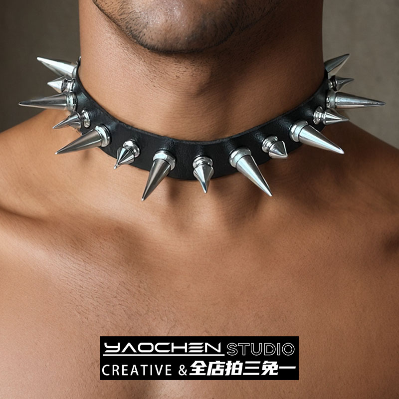 摇滚铆钉皮革项圈小众高级感项链