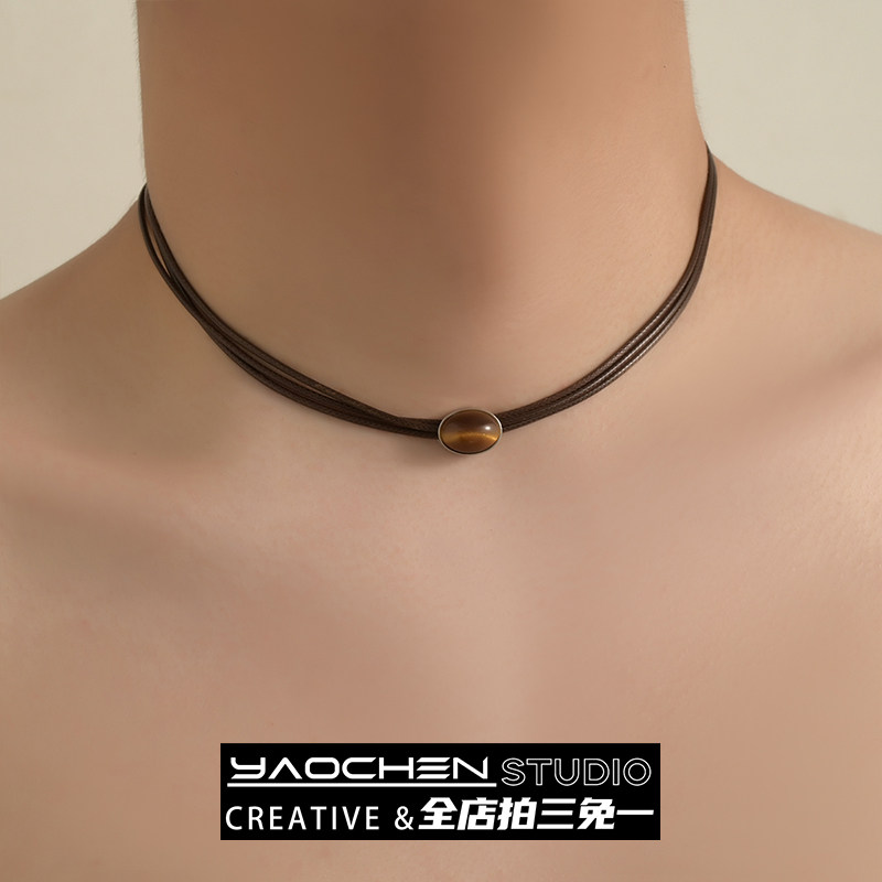 Vintage古着多层皮绳项链女简约