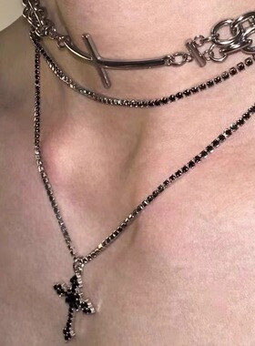 原创十字项链基础款叠戴小众设计choker男女多层锁骨链2024新款