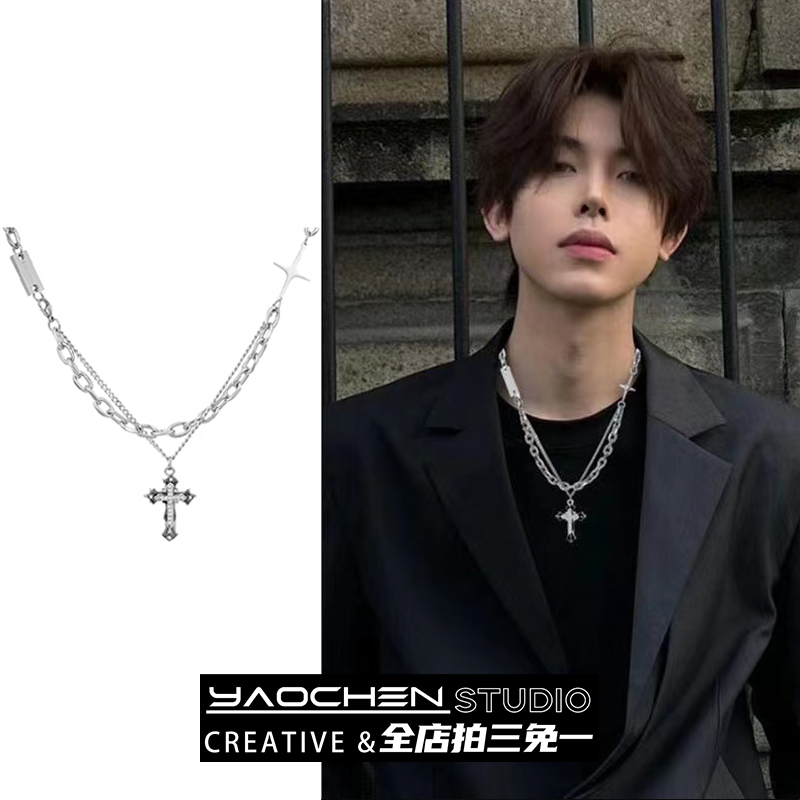 冷淡风双层十字架项链男生小众