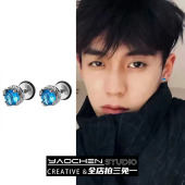 痞帅耳饰品 简约小众高级感耳环男士 美式 蓝色锆石独特耳钉气质男款