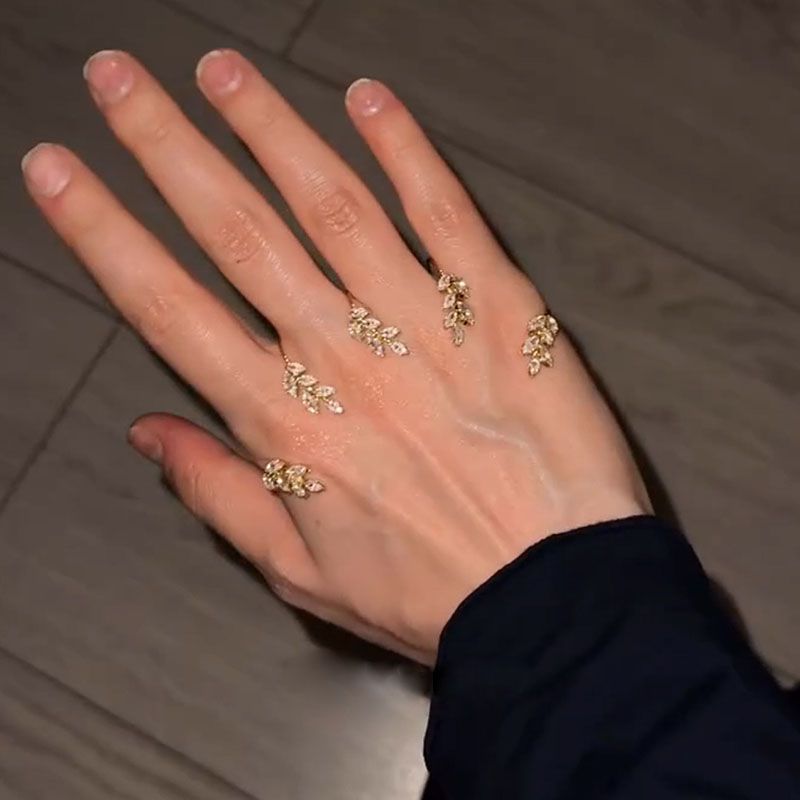 交叉五指叶子闪钻戒指男女小众