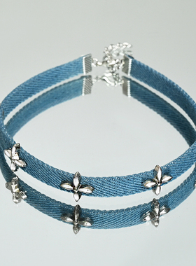 复古朋克牛仔蓝项圈choker项链