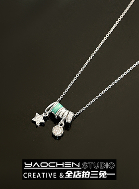 Vintage古着 Oil dripping blue ring项链