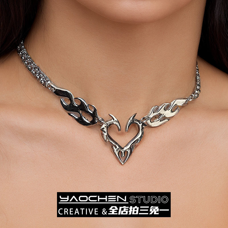 爱心火焰朋克项链高级感轻奢小众