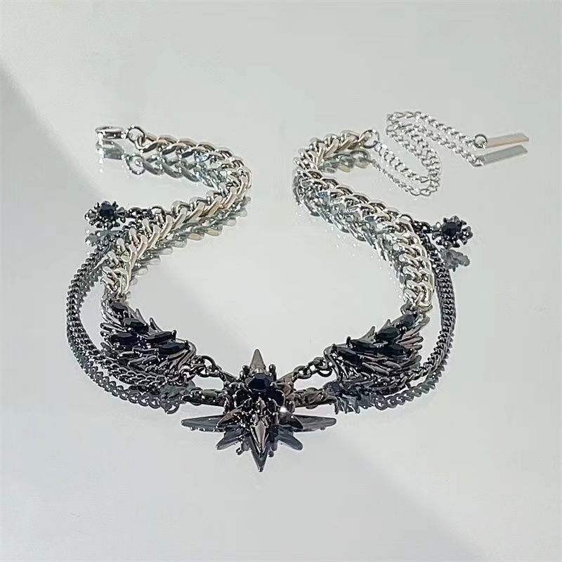 漆黑羽翼星芒项链亚文化甜酷