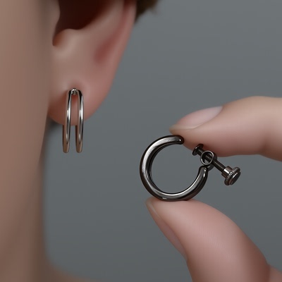 无耳洞耳夹男可调整螺丝双圈耳环