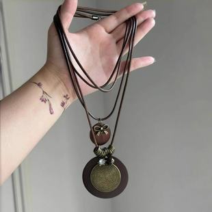 Vintage古着 新中式长款配饰项链女2025新款民族风波西米亚毛衣链