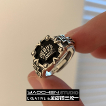独特设计十字架皇冠开口戒指男女潮牌时尚轻奢个性复古小众设计