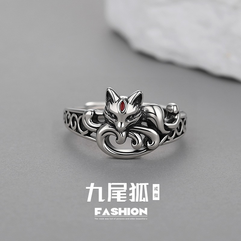 Vintage古着 九尾狐复古戒指环百搭小众设计高级感个性轻奢食指戒