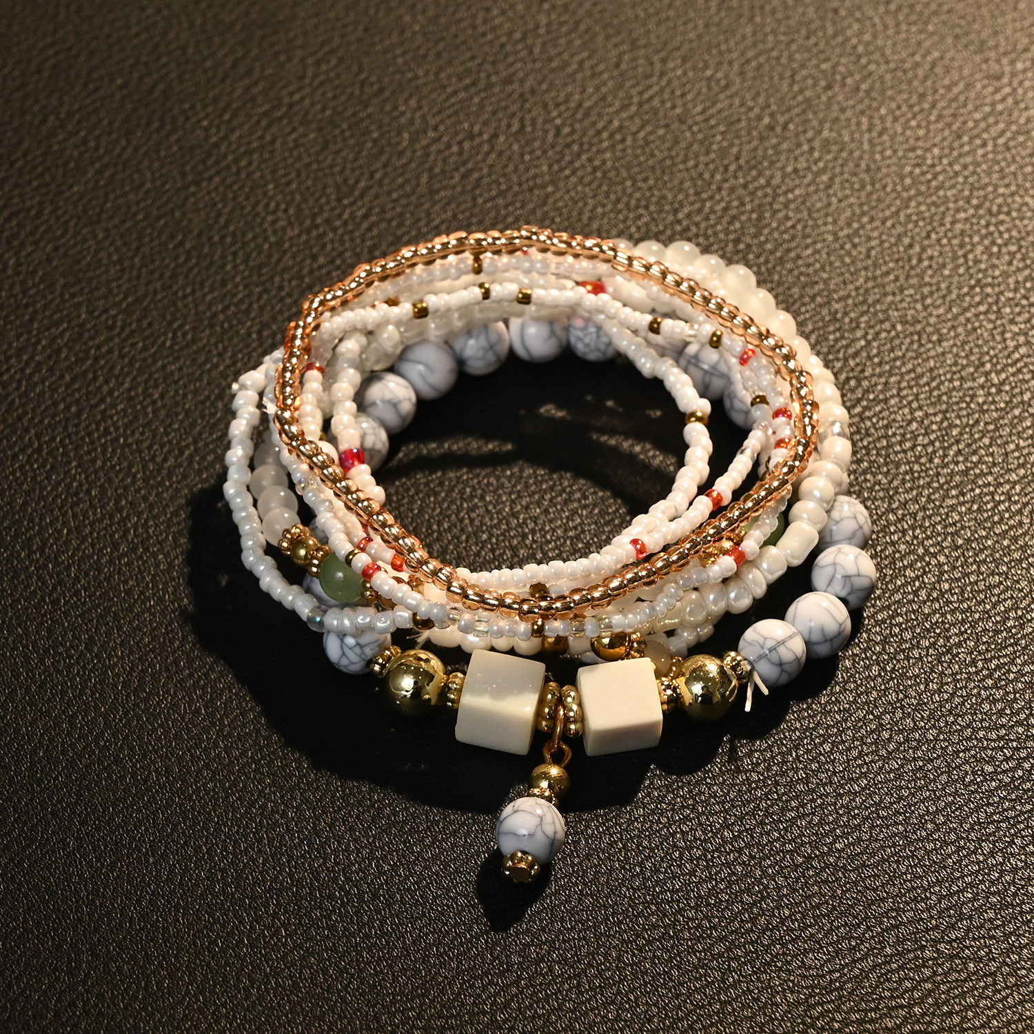 Vintage古着 Mixed Stone Bracelet多层串珠叠戴手链 - 实物图
