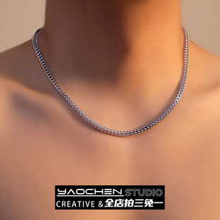 钛钢项链男款龙骨链古巴链嘻哈风简约百搭潮流痞帅男士锁骨链配饰