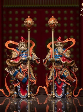 铜师傅 铜摆件《福运门神》客厅桌面玄关家居饰品乔迁落地装饰品