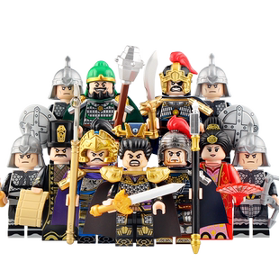 迪库三国小侠演义全套人仔拼装积木魏蜀吴汉五虎上将战马拼装玩具