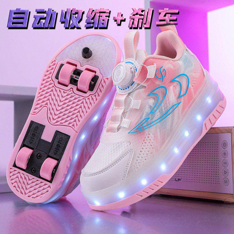 儿童暴走鞋隐形四轮可收缩带刹车女童自动溜冰轮滑鞋4轮学生发光5