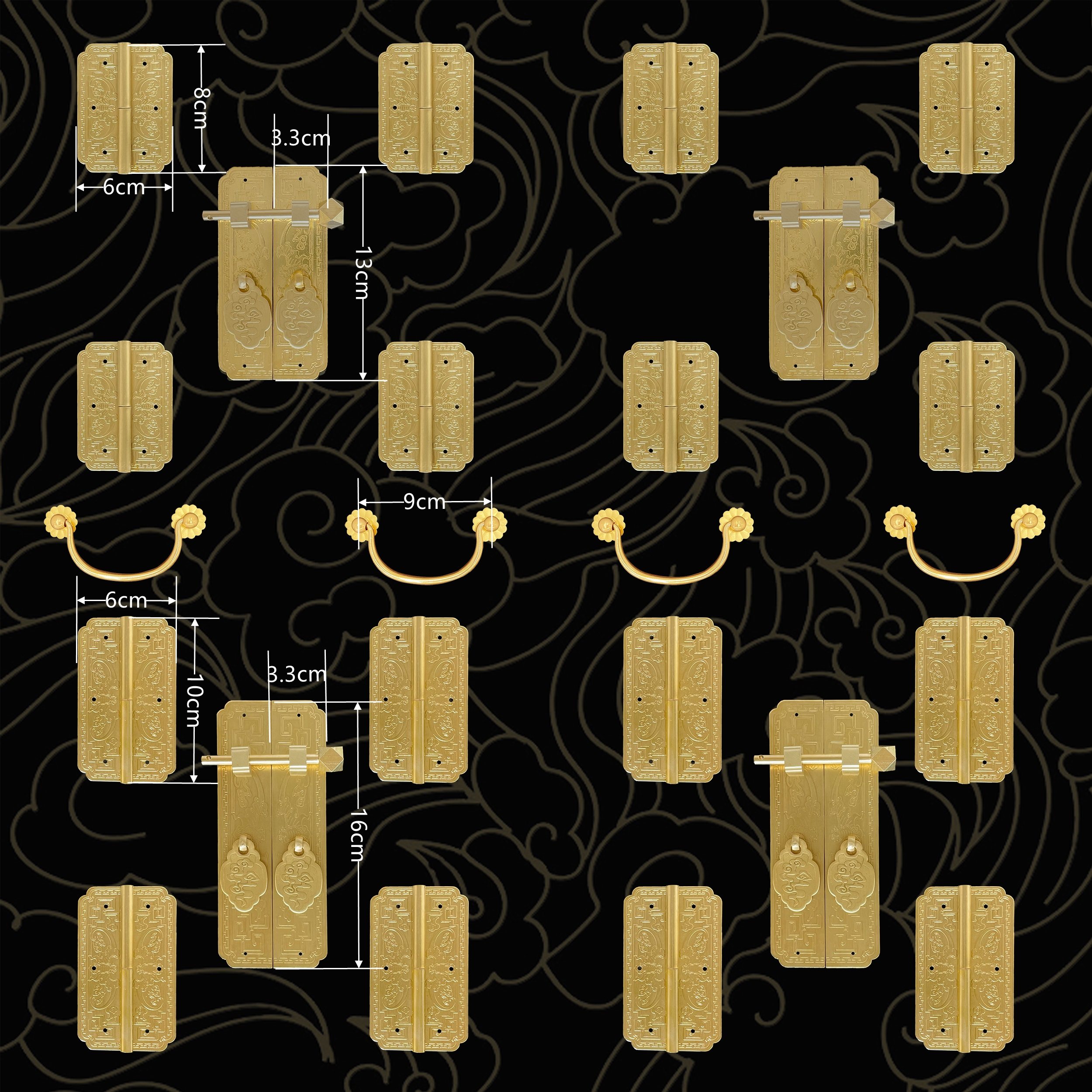 中式书柜仿古典明清红实木家具纯铜雕花蝙蝠合页拉手直条铜配套件